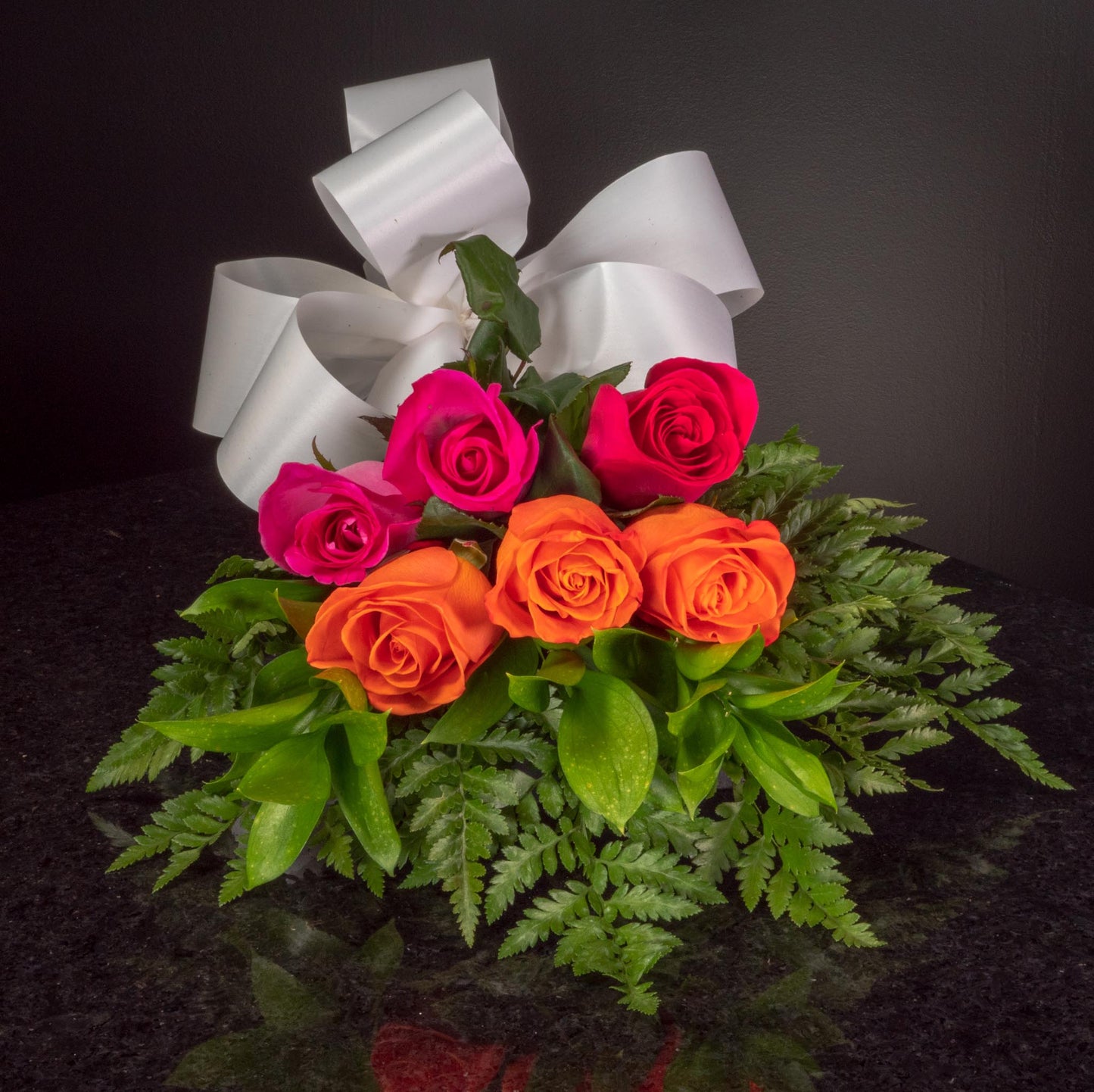 Orange Hot Pink Roses 6 Roses / Hand-Tied / Basic