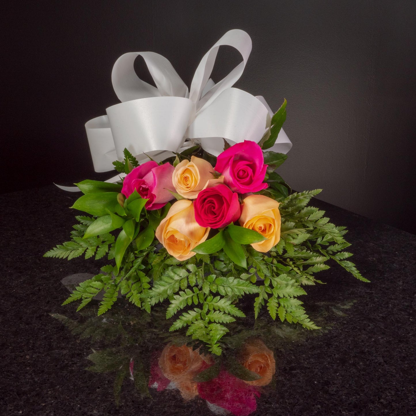 Peach Hot Pink Roses 6 Roses / Hand-Tied / Basic