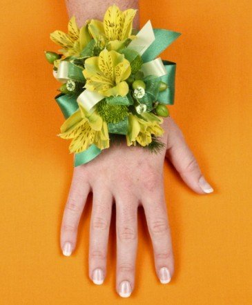 Green and Yellow Alstromeria Wrist Corsage