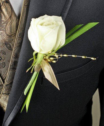 Single White Rose Boutonniere