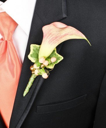 Dusty Peach Calla Lily Boutonniere